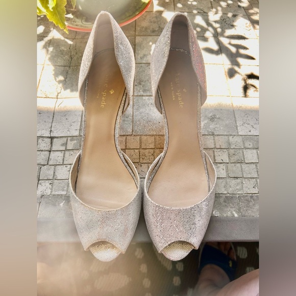 Kate Spade elegant peep toe pumps silver sparkly sz 10 euc - Picture 3 of 5